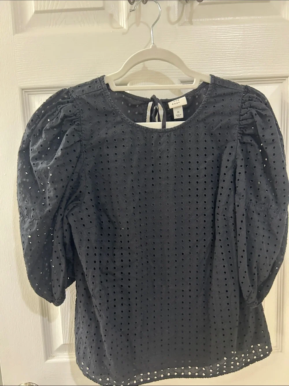 Old Navy Black Eyelet Puff-Sleeve Blouse